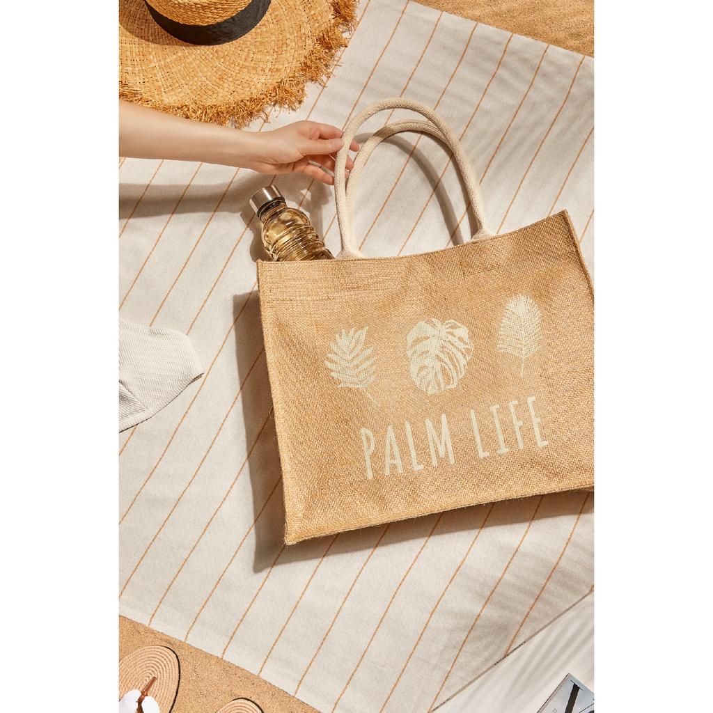 Пляжная сумка через плечо с ручкой для покупок из натурального джута Live Simple с принтом 42x35x12
