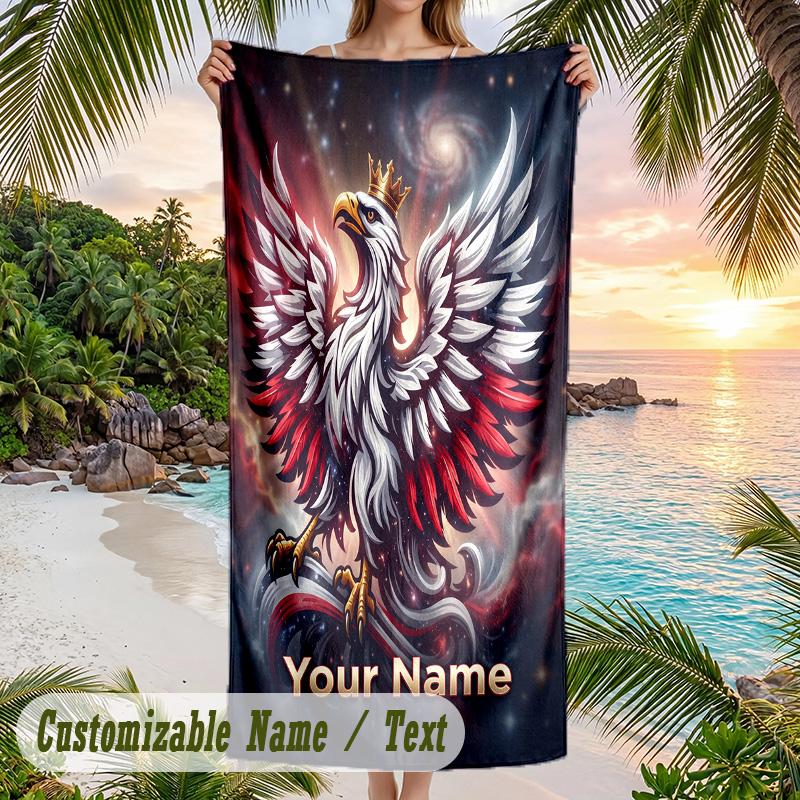 Beach Towel Poland Football Print Custom Name Text Soft Towel for Swimming Pool