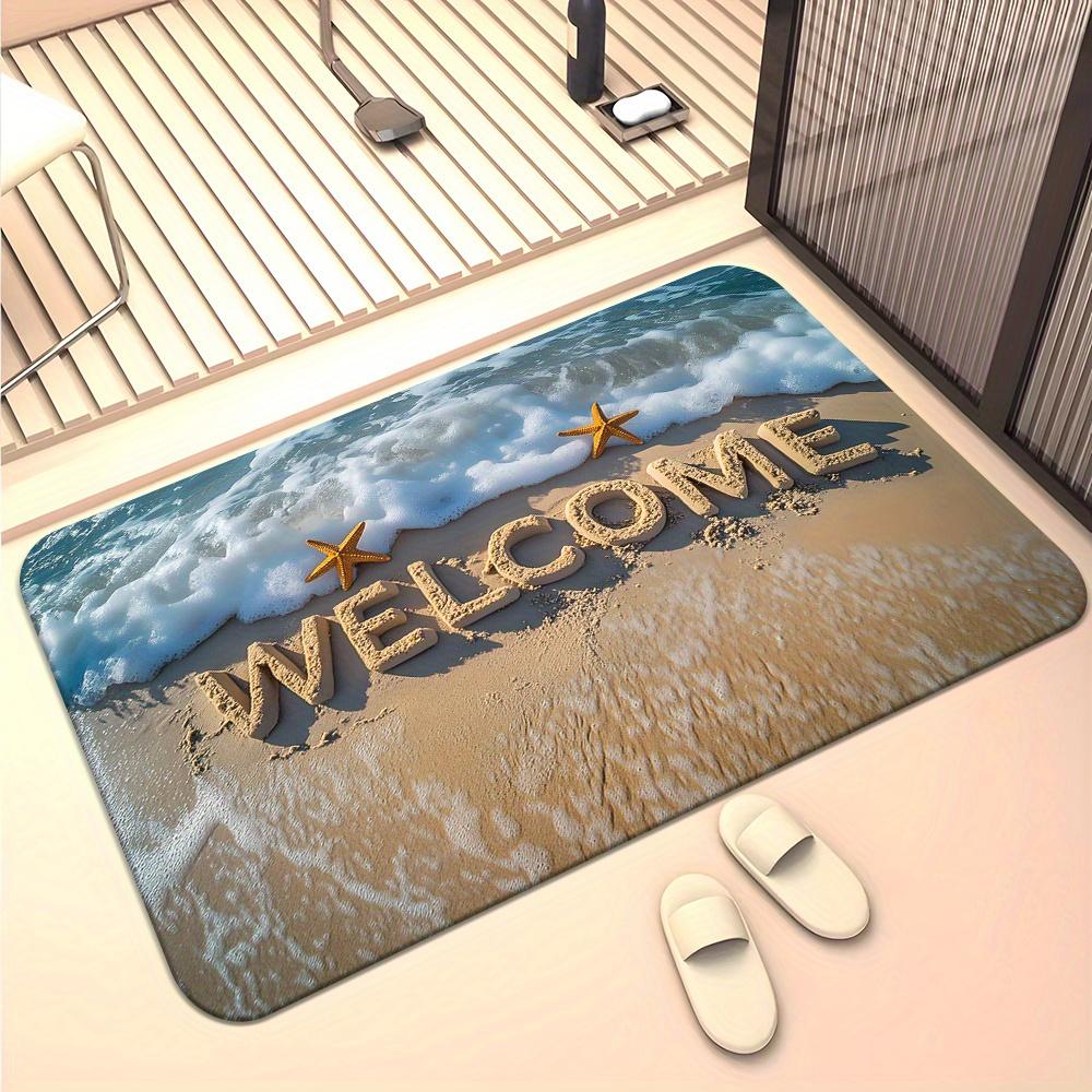 Beach Welcome Mat with Starfish Design for Home Decor - Coastal Theme Doormat, Non-Slip Floor Rug Skid resistant carpet