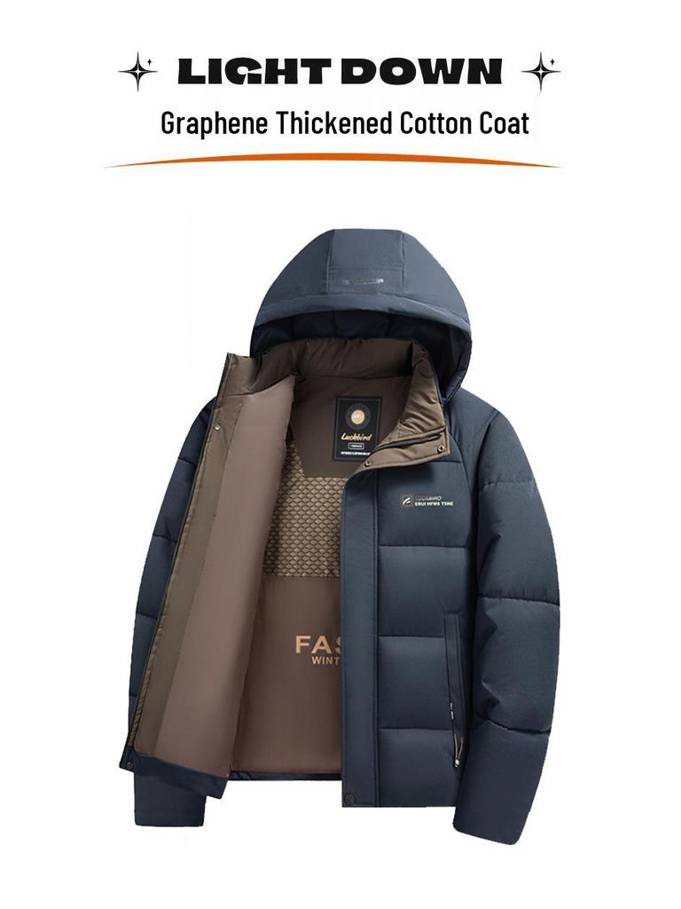Men's Fleece-Lined Graphene Cotton Jacket, Warm Hooded and Cold-Resistant Winter Outerwear