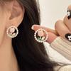 Pink Flower Imitation Pearl Surround Crystal Stone Earring Stud For Women Green Rhinestone Flower Shape Post Earrings Jewelry
