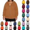 Plus Size Women Casual Hooded Jacket Long Sleeve Zipper Solid Color Fashion Outerwear