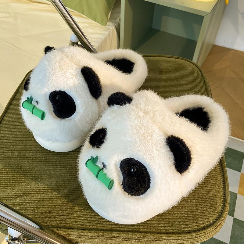 Novelty Washable Home Slippers Women's Winter Fluff Green House Slides Keep Warm Indoor Slippers Woman New Designer Furry Mules