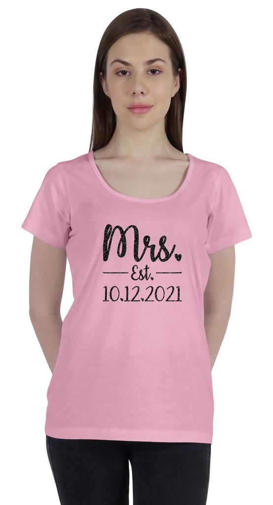 Inkdotpot Персонализированная женская футболка-топ Mrs.  Рубашка с объявлением о свадьбе