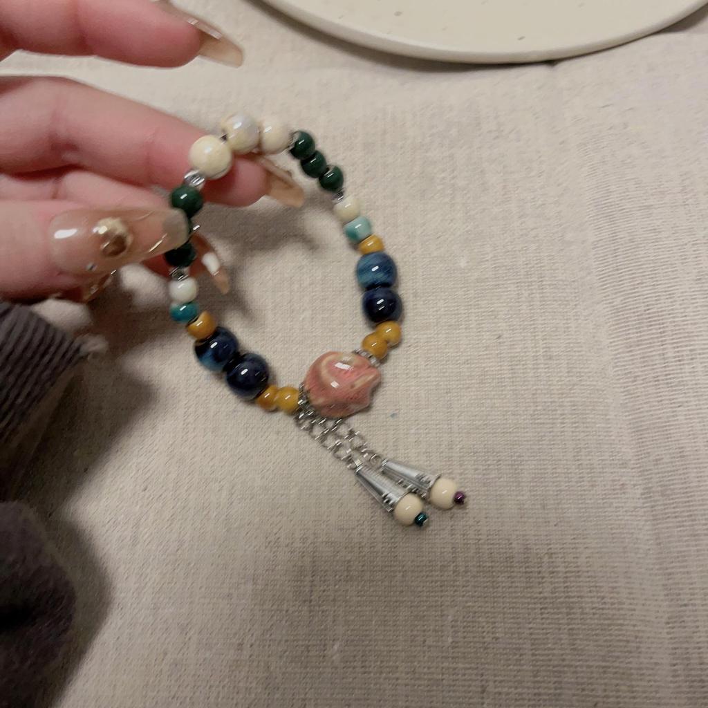 Керамический браслет ручной работы из бисера, браслет в экзотическом этническом стиле, браслет в древнем тибетском стиле, эластичный браслет
