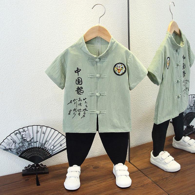 Летний костюм ханбок для мальчиков в стиле «цветение сливы», ретро-детский костюм в стиле Тан, летний костюм для мальчиков и детей в старинном стиле, из хлопка и льна, тонкая секция из пеньки в китайском стиле