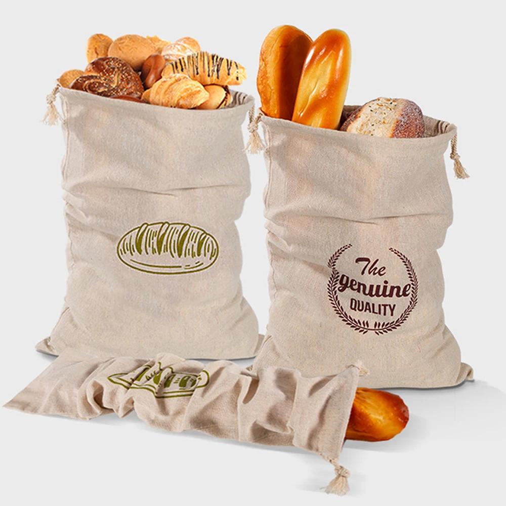 3 Styles Linen Bread Bags Reusable Drawstring Bag Homemade Artisan Bread Storage Food Bags Various Sets Bread Bags for Baguette