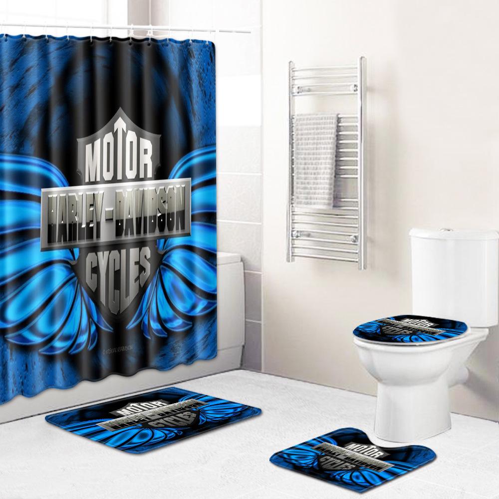 Creative 3D Printing Bathroom Non-Slip Floor Mat Shower Curtain Combination Carpet European And American Style