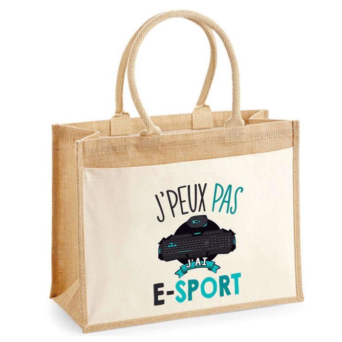 Sac de plage - PLANETEE - Jute avec poche E-Sport J'peux pas - Coton - 43x33 cm - Imprimé en France