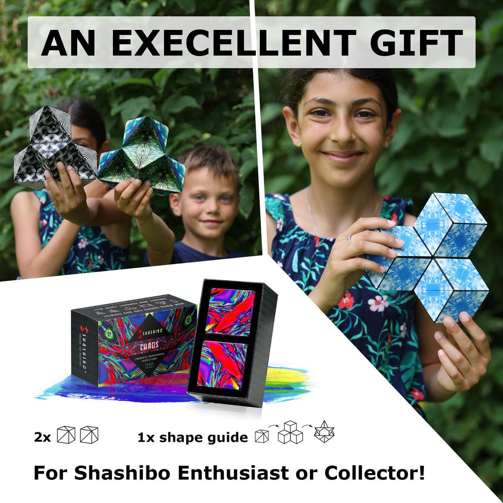 Кубик-фиджет SHASHIBO, 2 в подарочной коробке, отмеченный наградами и запатентованный, включает 36 редкоземельных магнитов, 3D Magic Cube
