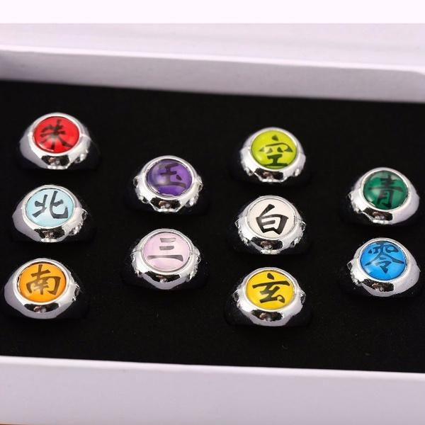 10 шт. с коробкой Наруто костюм кольцо Шаринган Акацуки косплей полный комплект участника Сасори Итачи Хидан Дейдара комплект колец аксессуары для костюмов для детей Gif