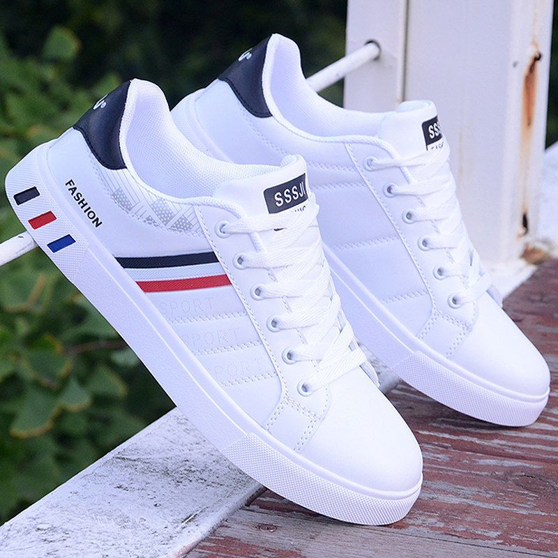 New Stylish Shoes White Leather Sneakers Men Vulcanize Shoes Students Sneakers Low Top Teenager Boy Waterproof Tenis Sneaker Man