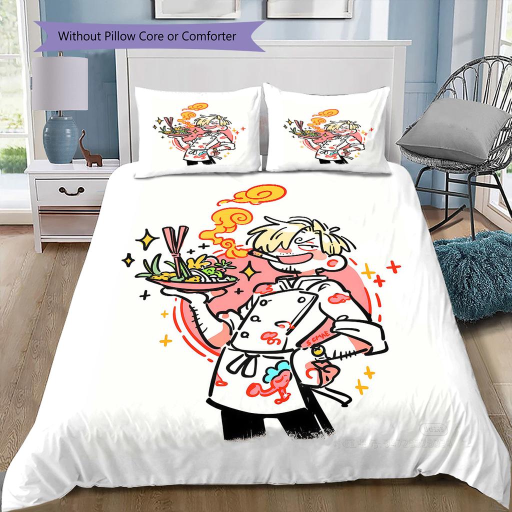 One Piece Sanji Pattern Bedding Quilt Set Quilt Cover Pillowcase Home Birthday Gift(1 * duvet cover + 2 * pillowcase, without core)