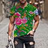 Мужские повседневные футболки с большим цветком, летние, с коротким рукавом, с круглым вырезом, популярная одежда, графические футболки с 3D-принтом, уличная одежда