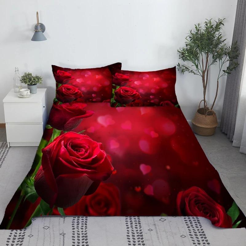 Custom Flower Red Rose Comfortable Duvet Quilt Cover Pillowcase Bedding Set Children Bedroom Decoration Home Textile