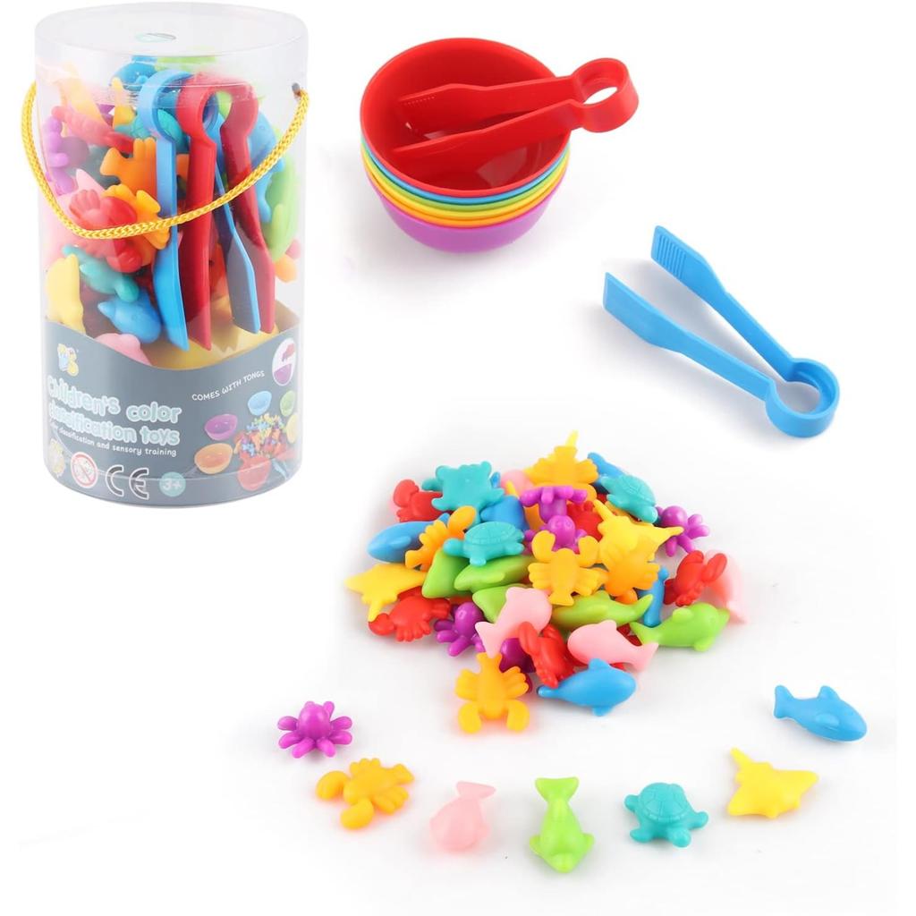 Игрушки от 3 лет, игрушки Монтессори от 3 лет, игрушка для распознавания цветов подсчета динозавров с подходящими чашками и пинцетом, цвета для развития мелкой моторики