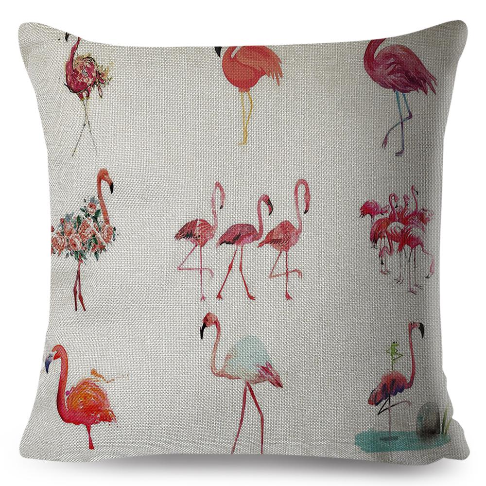 Tropical Flamingo Cushion Cover Hand Drawn Pineapple Butterfly Ice Cream Design Soft Square Pillow Home Decor xcm