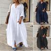 2024 Casual Cotton Linen Pocket Shirt Collar Long Dress, Plus Size