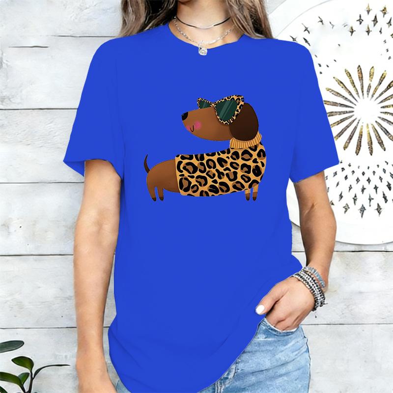 Leopard Print Dachshund Dog Graphic Tshirt Unisex Casual Cotton Short Sleeve Cute Pet Lover Tee