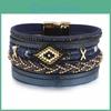 Bracelets For Multilayer Leather Women Boho Rhinestone Chain Wrap Bracelet Femme Jewelry