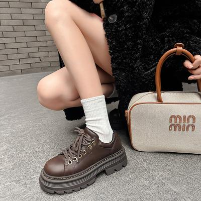 Женские туфли на толстой подошве из маленькой кожи, весенние новые одинарные туфли с внутренней высотой, универсальные и тонкие повседневные лоферы