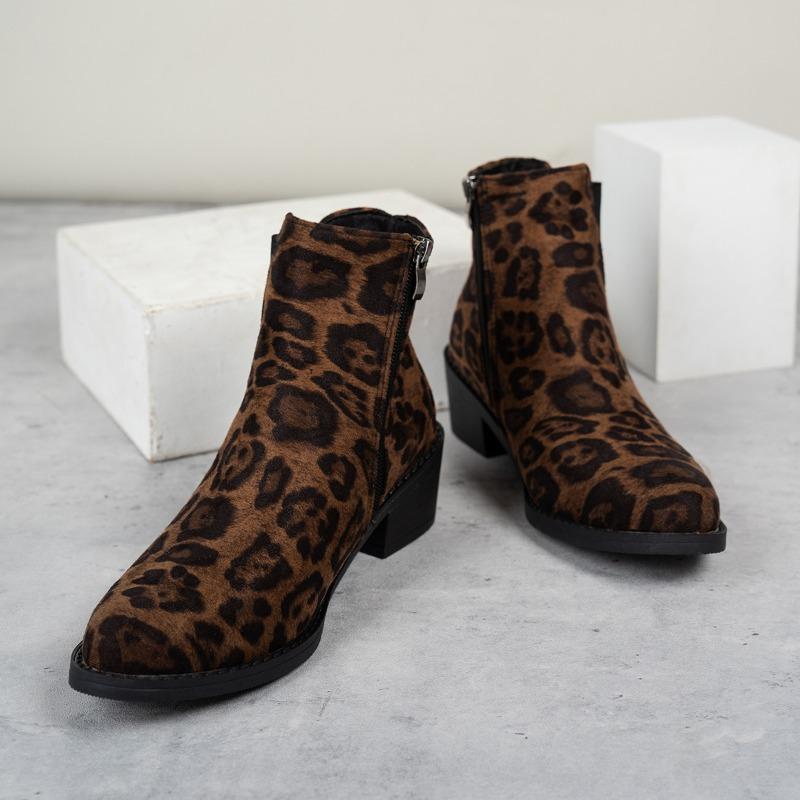 Женские модные одинарные ботинки на толстом каблуке, осенние, новые, с круглым носком, из леопардовой замши, противоскользящие, износостойкие, короткие ботинки