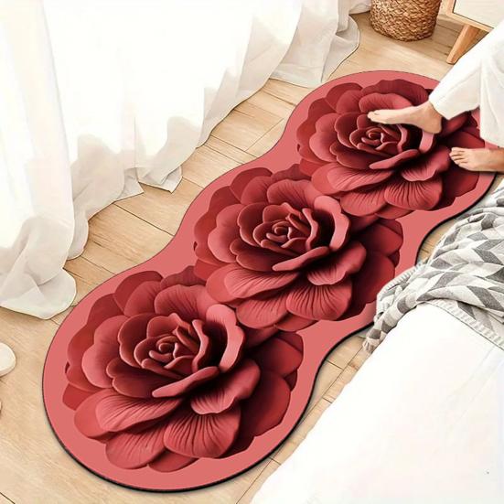 Прикроватный коврик с цветочным узором, впитывающий коврик для пола, коврик для прикроватного столика с нескользящей основой, декоративный ковер с цветами для гостиной, ванной комнаты, кухни