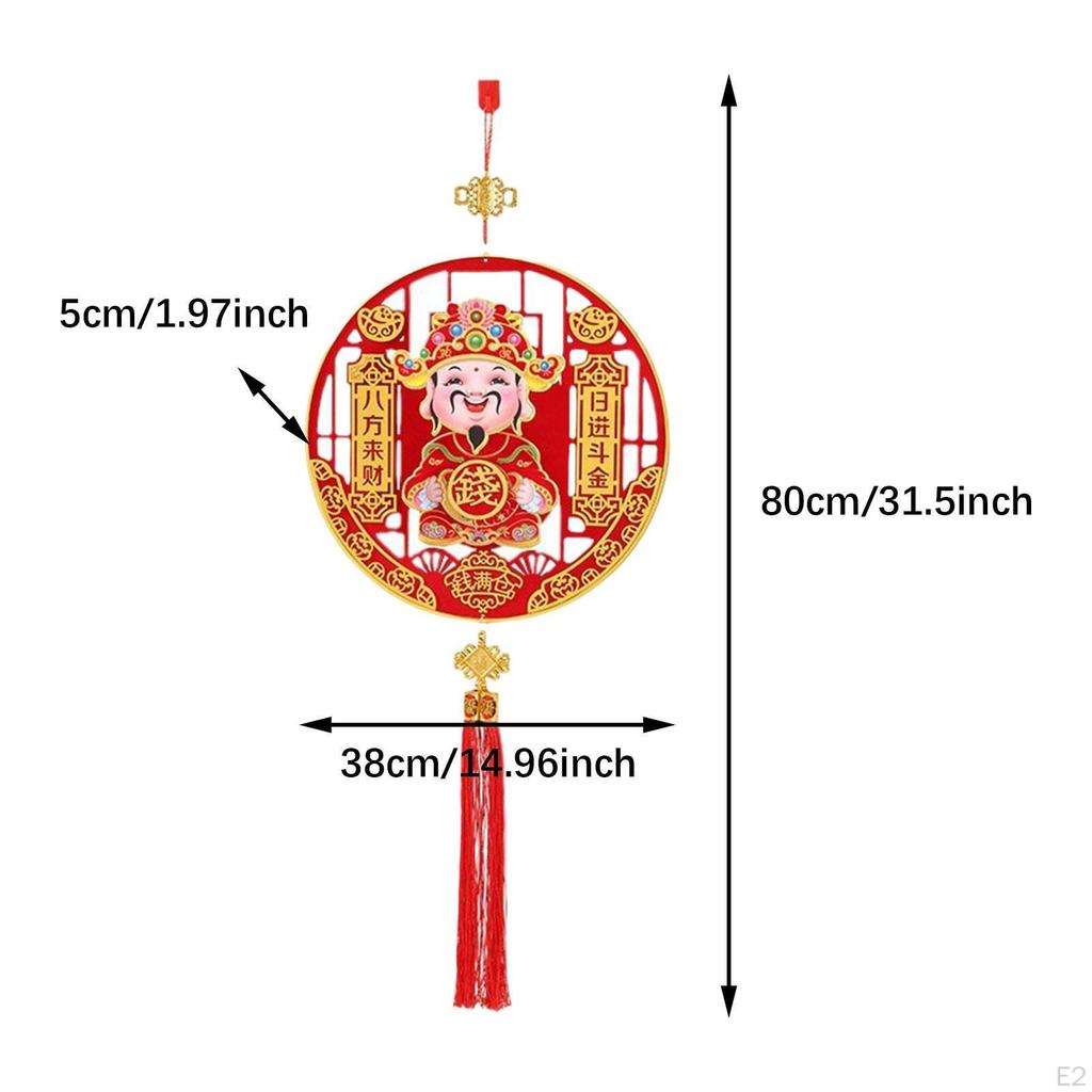Rotating Chinese Wealth God Hanging Decoration with Red Tassel Traditional Spring Festival Decor for
