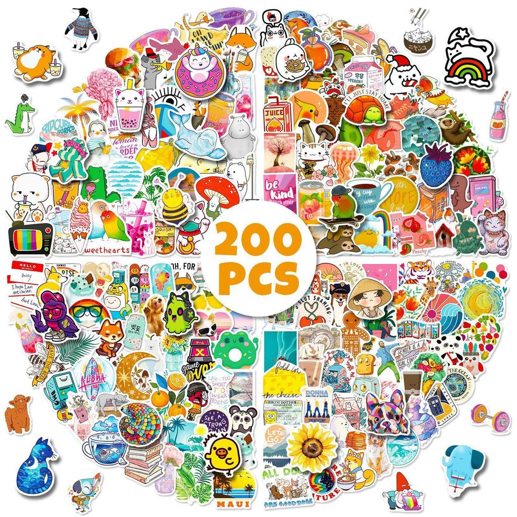 200 Pictures Ins Small Fresh Outdoor Cute Cartoon Stickers Skateboard Guitar Suitcase Waterproof Stickers