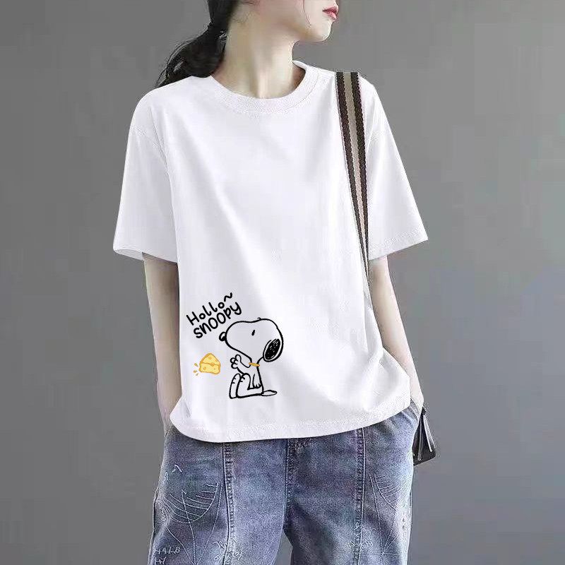Brand Discount Store Genuine Goods Women clothes Pure Cotton Short sleeve Top Plus size Loose Casual Print Summer T-shirt Tide
