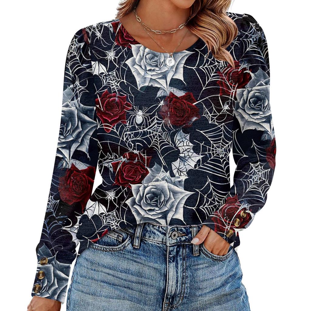 Женский модный топ с длинными рукавами и принтом на Хэллоуин