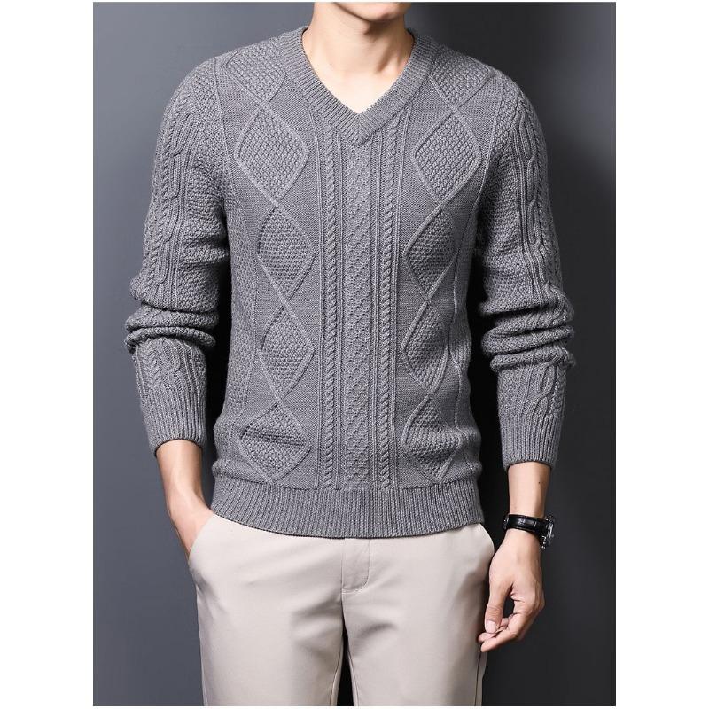 Sweetheart Collar Men's Cardigan Autumn Winter Sweater Business Casual Bottoming Peach Thread Knitted Pullover