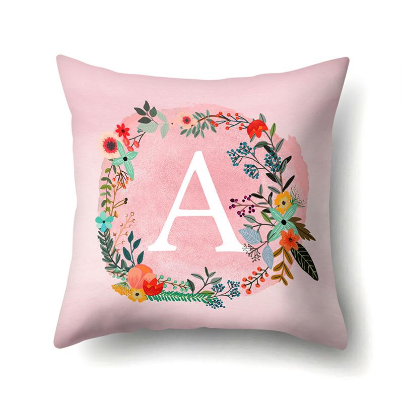 Полиэстеровая наволочка Розовый цветок Домашнее украшение Принт 26 английских букв Наволочка для подушки