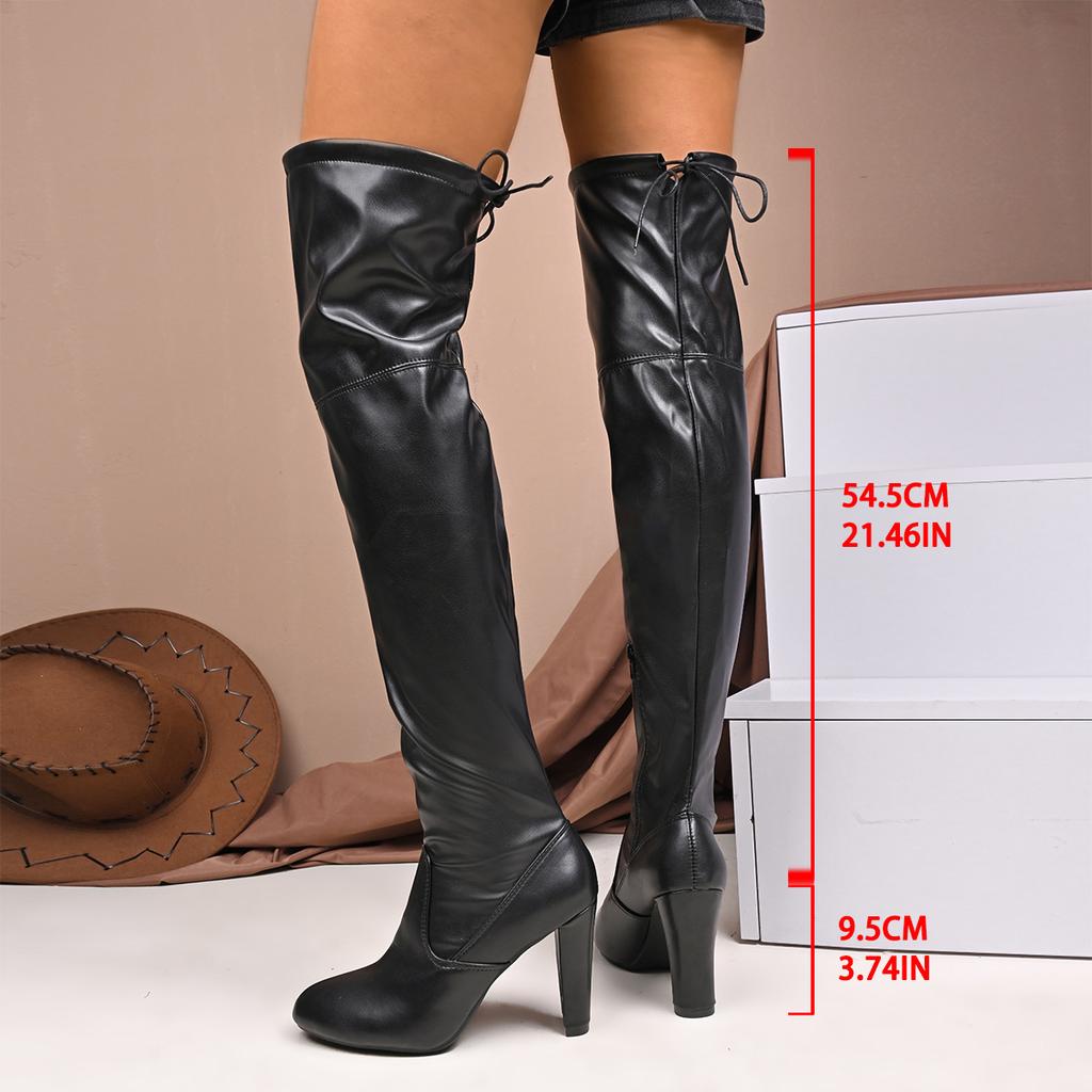 Модные Сексуальные Ботфорты Женские Осень Зима Эластичная Кожа Ботфорты Выше Колена Женские Черные Большого Размера Роскошные Туфли на Каблуке Женские