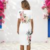 Women Plus Size Black Pink Butterfly Floral Printed Round Neck Short Sleeve Fitted Dress