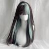 Cosplay Ombre Mint Green Brown Hair Fluffy Long Straight Wig with Bangs  Halloween