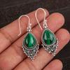 Natural Malachite Gemstone 925 Sterling Silver Jewelry Handcrafted Earrings 1.9" EE-85-24