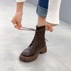 Fashion Women's Genuine Leather Ankle Boots 2024 Autumn/WinterPlush Thick Sole British Style Elevated Mid Length Short Boots
