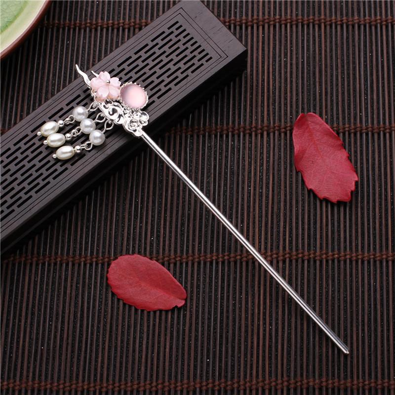 Crystal Bridal Ancient Style Chinese Hanfu Tassel Hairpin Pearl Hair Fork Flower Hair Sticks