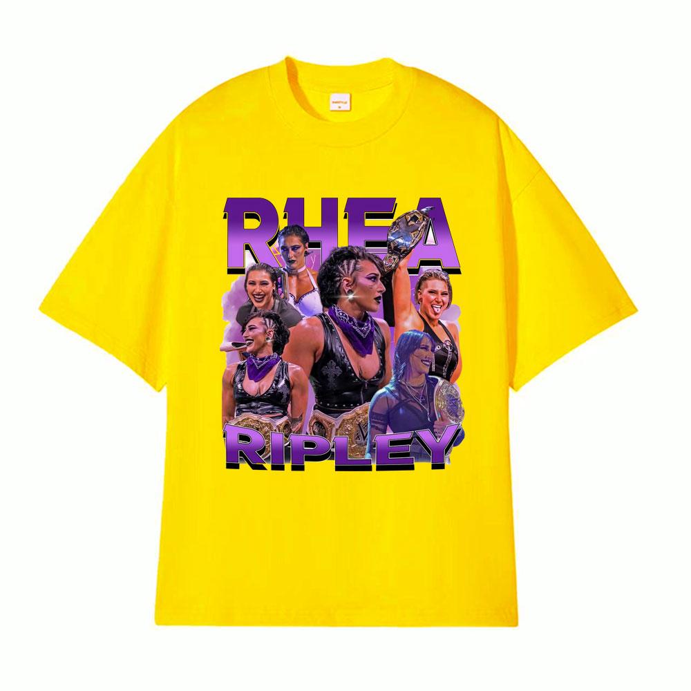 Rhea Ripley Action Figure 90s Vintage Graphic T Shirt Men Womens Oversized Hip Hop High Street Hot Sale Casual Cotton Tshirts