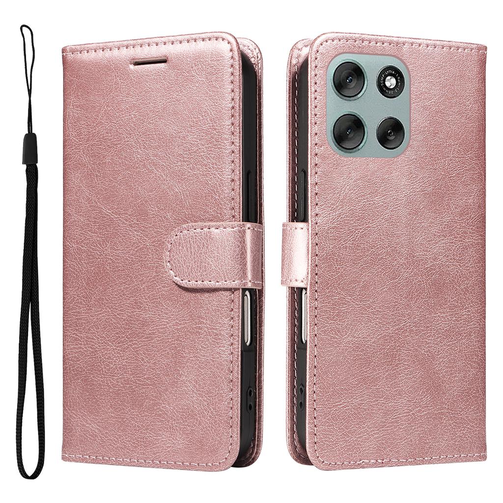 For Motorola Moto G56 5G Leather Wallet Case with Strap Solid Color Phone Stand Cover