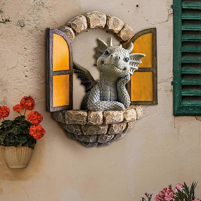 Winter promotion,Dragon Garden Statue, Gnome Garden Statue Outdoor Garden Statue Garden Sculpture and Statue Decorative Ornament Statue Resin Animal I