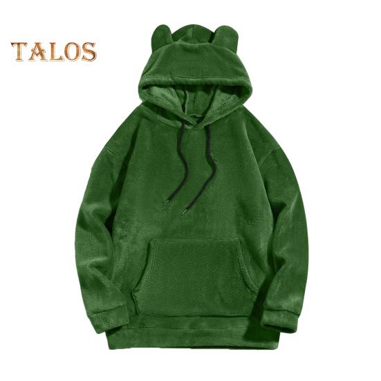 Зимняя мужская толстовка с капюшоном с декором в виде мультяшных ушей, двусторонний бархат с большим передним карманом, свободный длинный рукав, термотоп с эластичными манжетами, повседневная, на каждый день