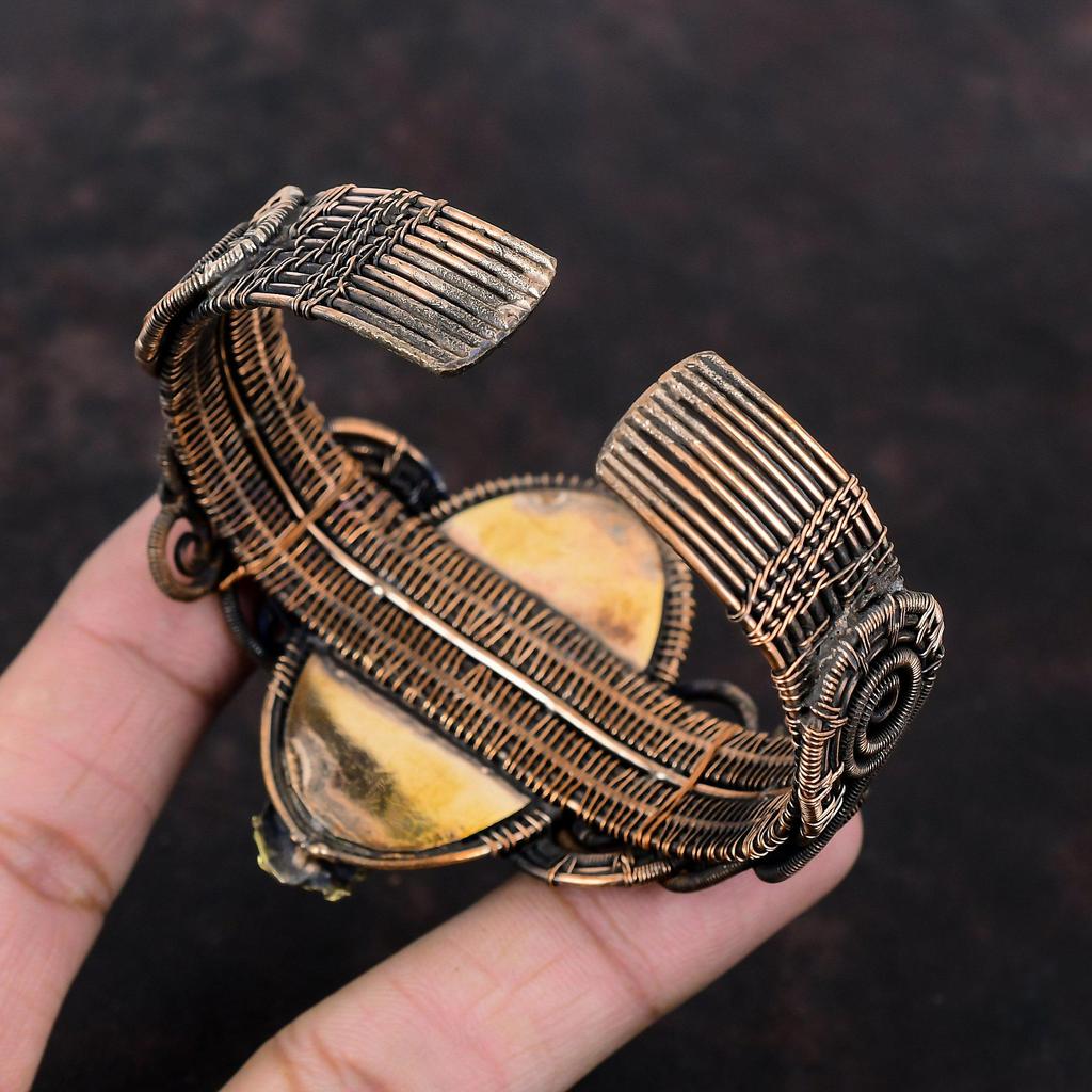 Лазурит, драгоценный камень, медная проволока, браслет-манжета, регулируемый браслет, медная проволока ручной работы, ювелирные изделия, цветок, браслет, подарок на годовщину