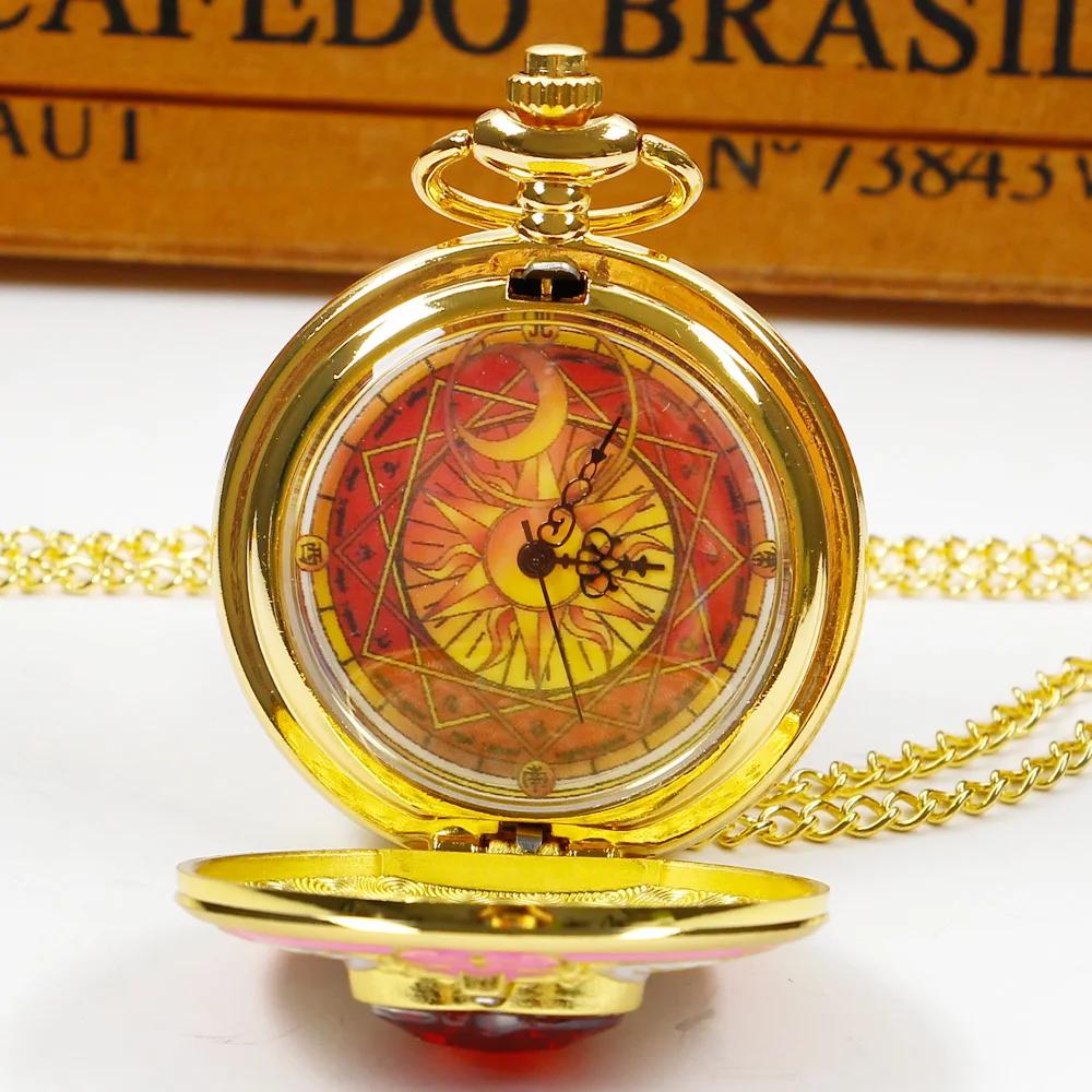 New Gold Luxury Gold-Plated Pocket Watch Necklace Digital Pendant Chain Heart Gemstone Clock Fashion Women's Men's Gift