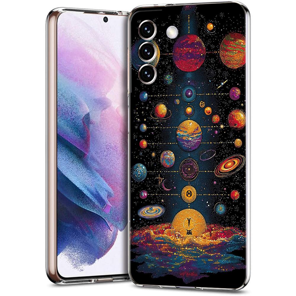 Прозрачный чехол-бампер для Samsung Galaxy S25 S24 S23 S22 S20 S21 FE Ultra S24 S23 S10 S10E Plus 5G с рисунком Солнце Луна Звезды