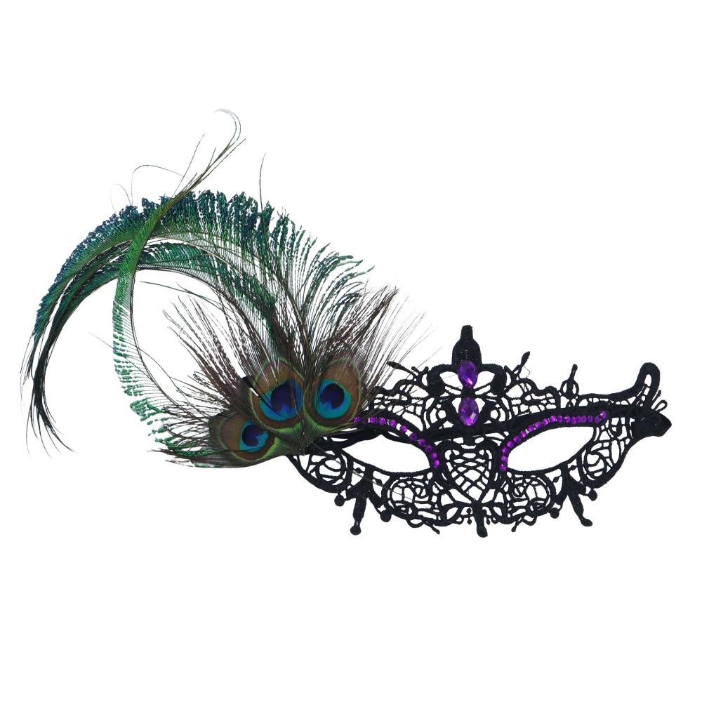 Elegant Half Face Mask Feather Accent Phantom Mask Peacock Feather Mask Costume Party