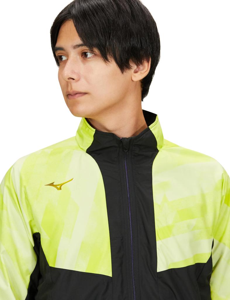 Mizuno Breath Thermo Warmer Training Luminary Size L Jacket, Moisture-Wicking, Heat-Generating, Water-Repellent, 32MEA541, Men's, Green,