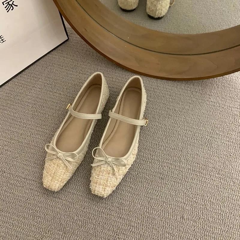 Элегантные туфли-лоферы 2024 Весна Женские однотонные туфли с пряжкой на мягкой подошве Женская мода Круглый носок Бабушкины туфли на плоской подошве Мокасины с бантом