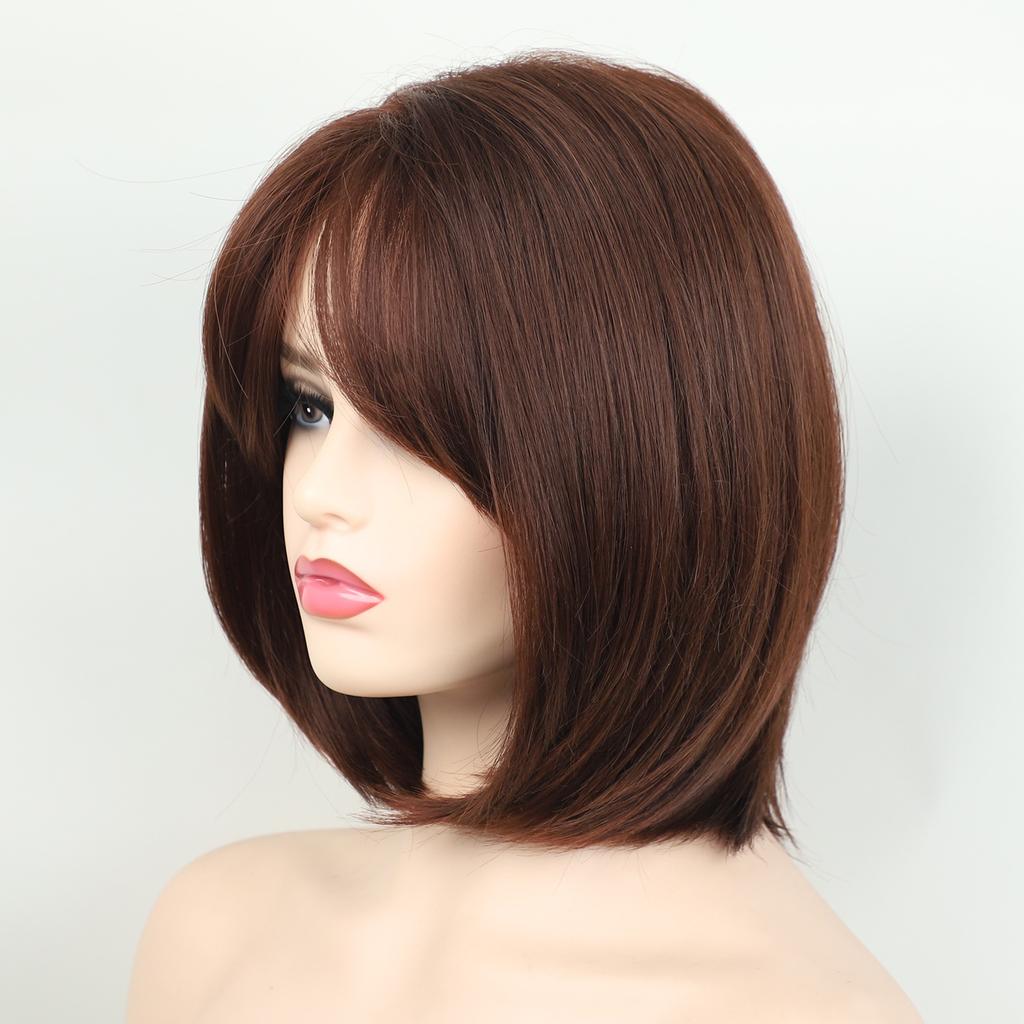 Short Blond Brown Synthetic Bob Wig with Bangs Natural Looking Heat Resistant Wig for Women Daily Party Halloween